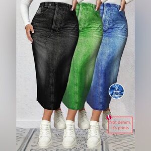 Stylish Denim Look Light Long Skirt in Black, Red, and Blue